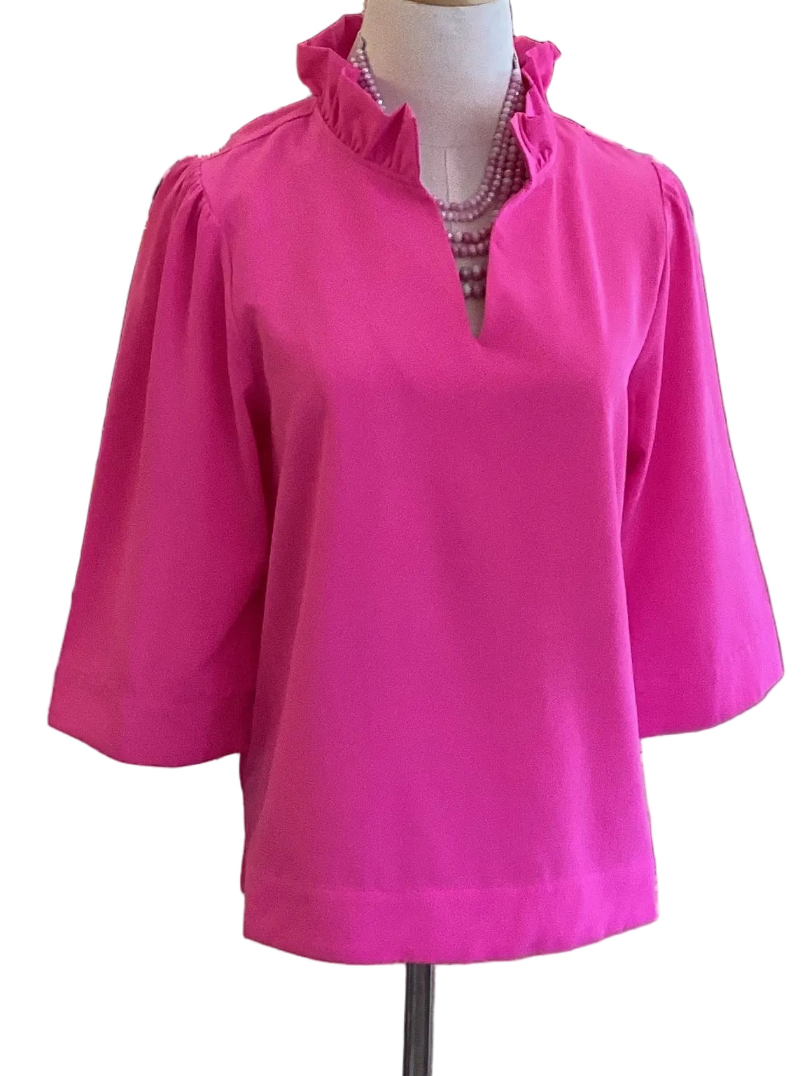 Jodifl Hot Pink Ruffle V-Neck 3/4 Sleeve Top