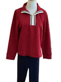 Mary Square Garnet textured 3/4 black white accent zip sweater