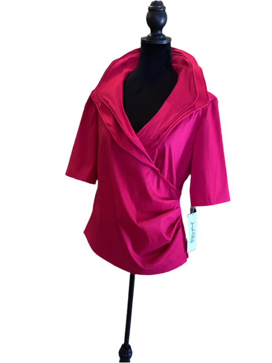 Joseph Ribkoff hot pink short sleeve flexible collar top