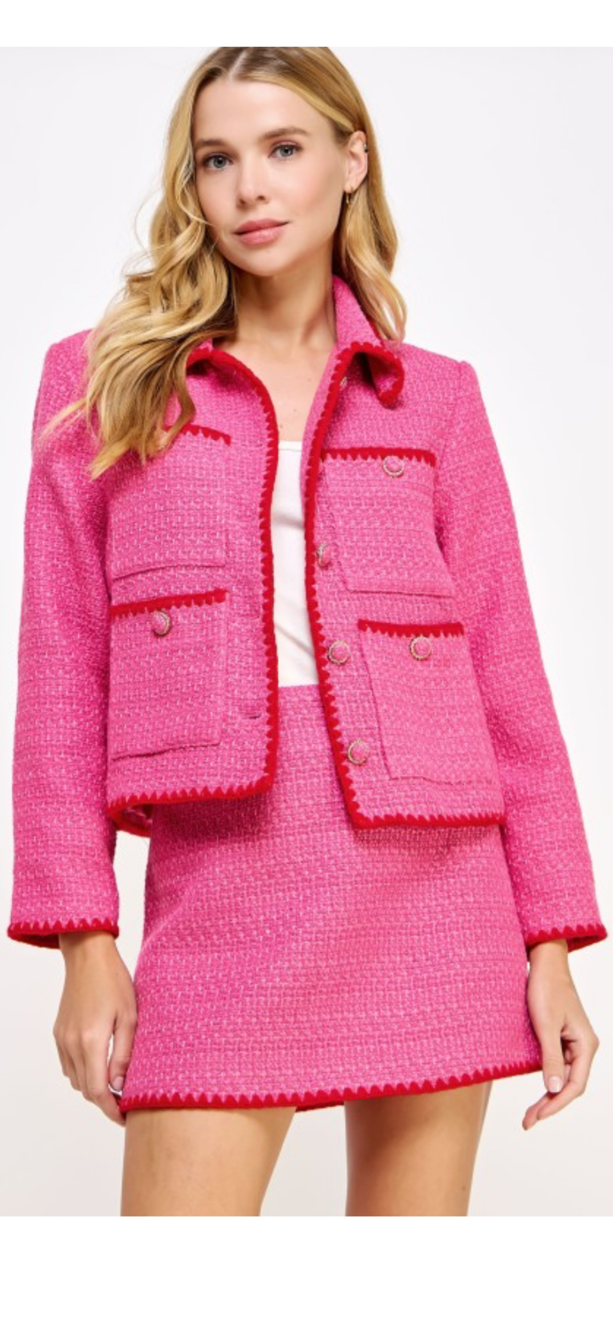 Strut & Bolt pink tweed jacket