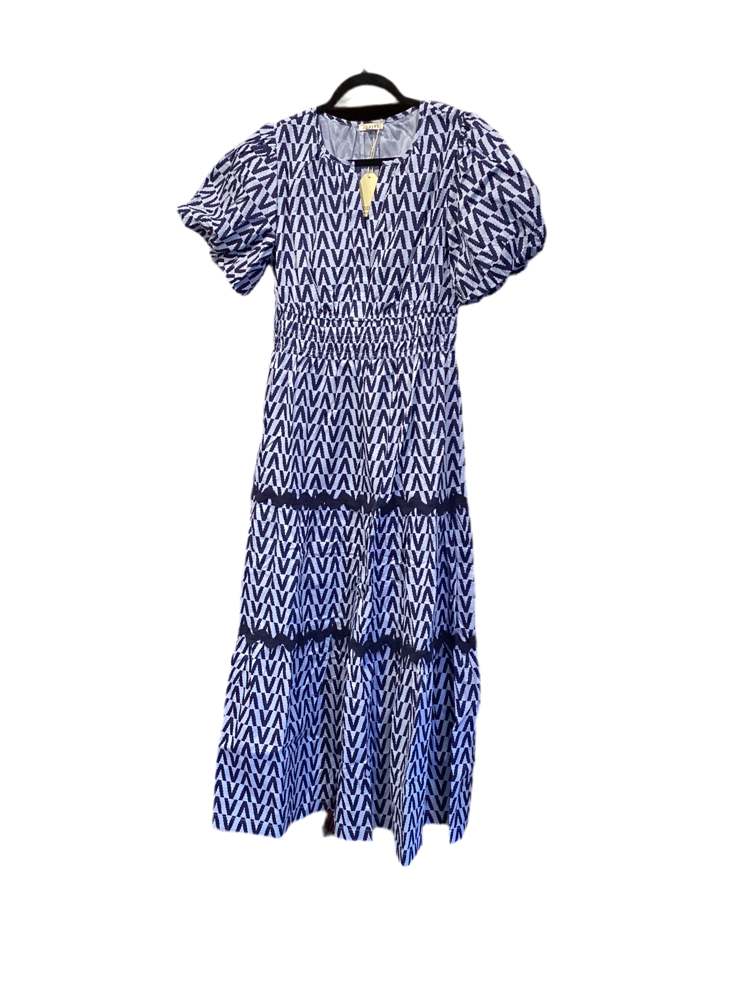 Jodifl light blue/navy puff sleeve tiered maxi – Julia Neal Fashions, LLC