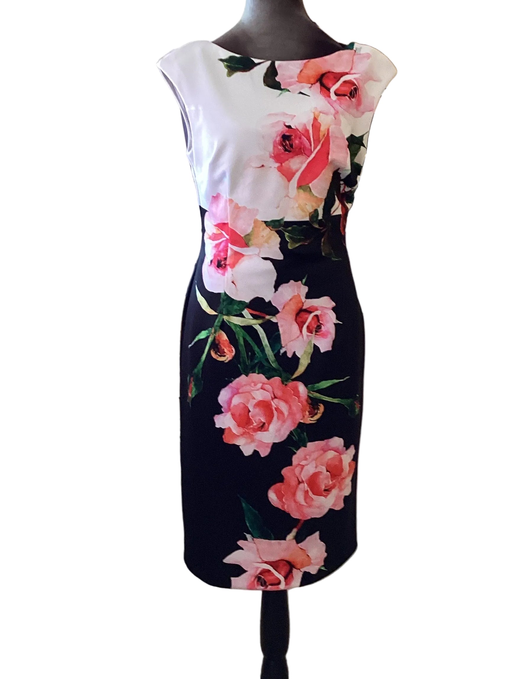 Joseph Ribkoff White black sleeveless floral dress