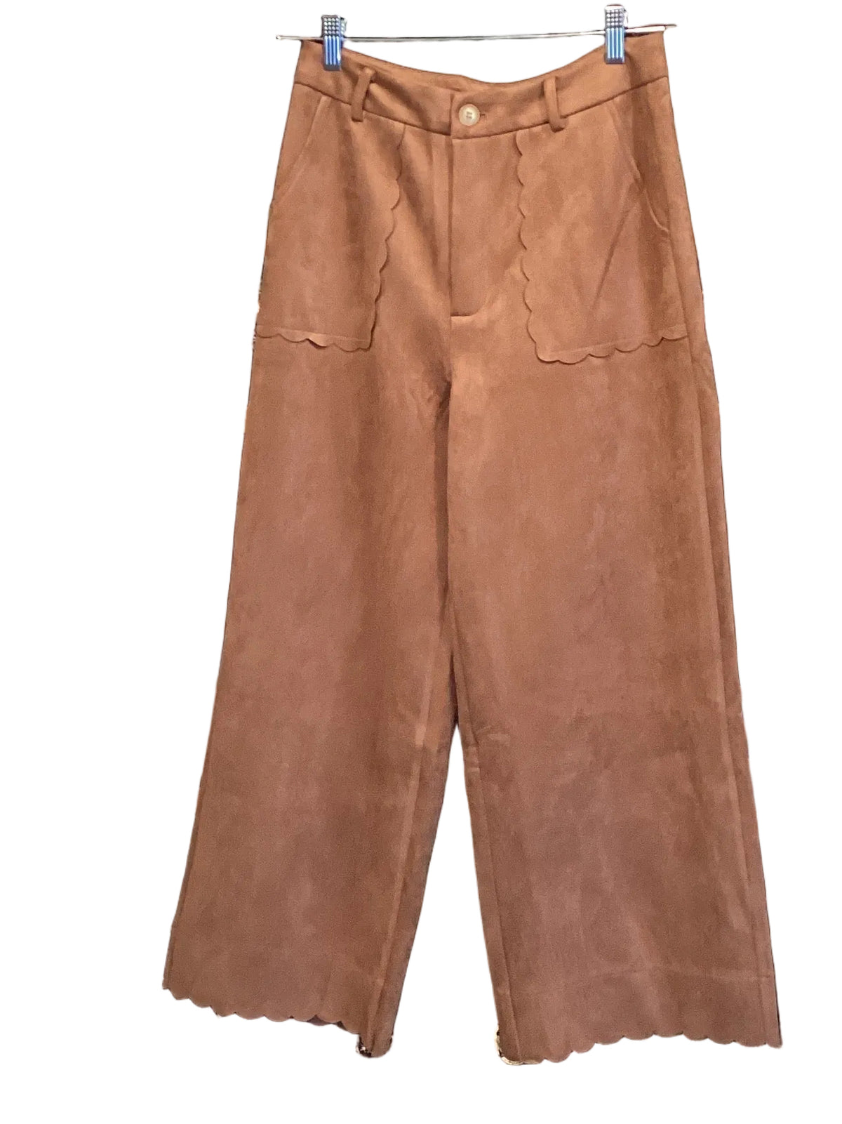 Jodifl camel suede like front zip wide leg pants with scalloped detail