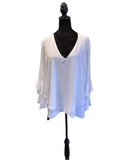 Joseph Ribkoff white long ruffle sleeve top