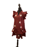 Fantastic fawn burgundy dress with silver stars