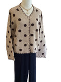 Gigio mocha polka dot button down cardigan with blanket stitch detail