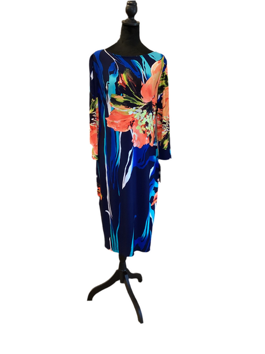 Joseph Ribkoff blue orange long sleeve dress