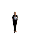 Picadilly black front zip short sleeve jacket with rhinestone collar pulls