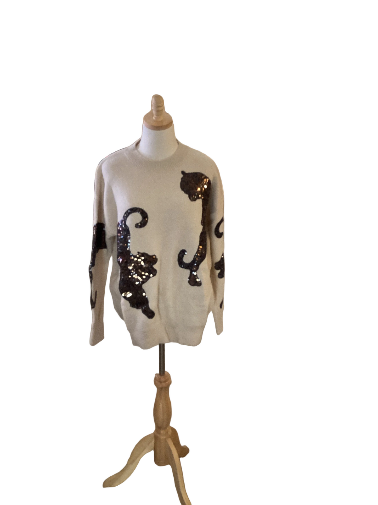 Bibi oatmeal sweater with sequin tigers