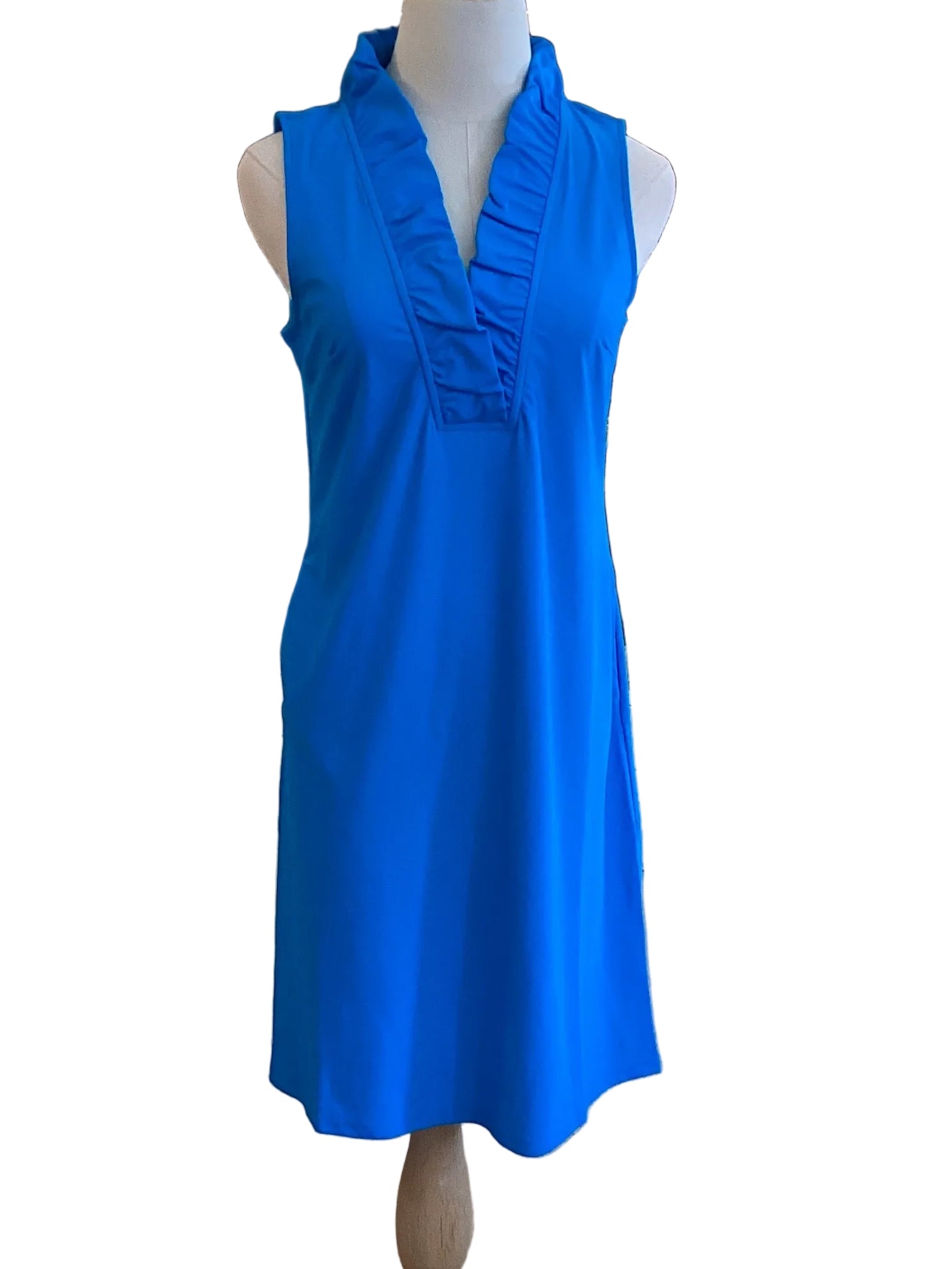 Aryeh turquoise sleeveless dress with ruffle collar