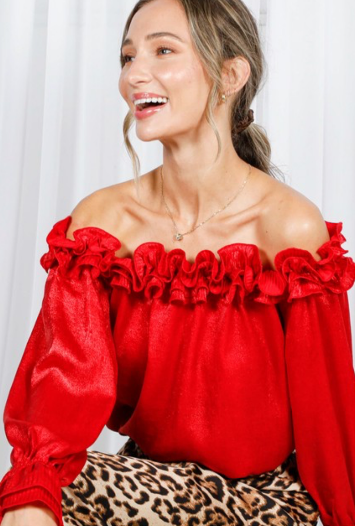 Red Ruffle Off-Shoulder Blouse