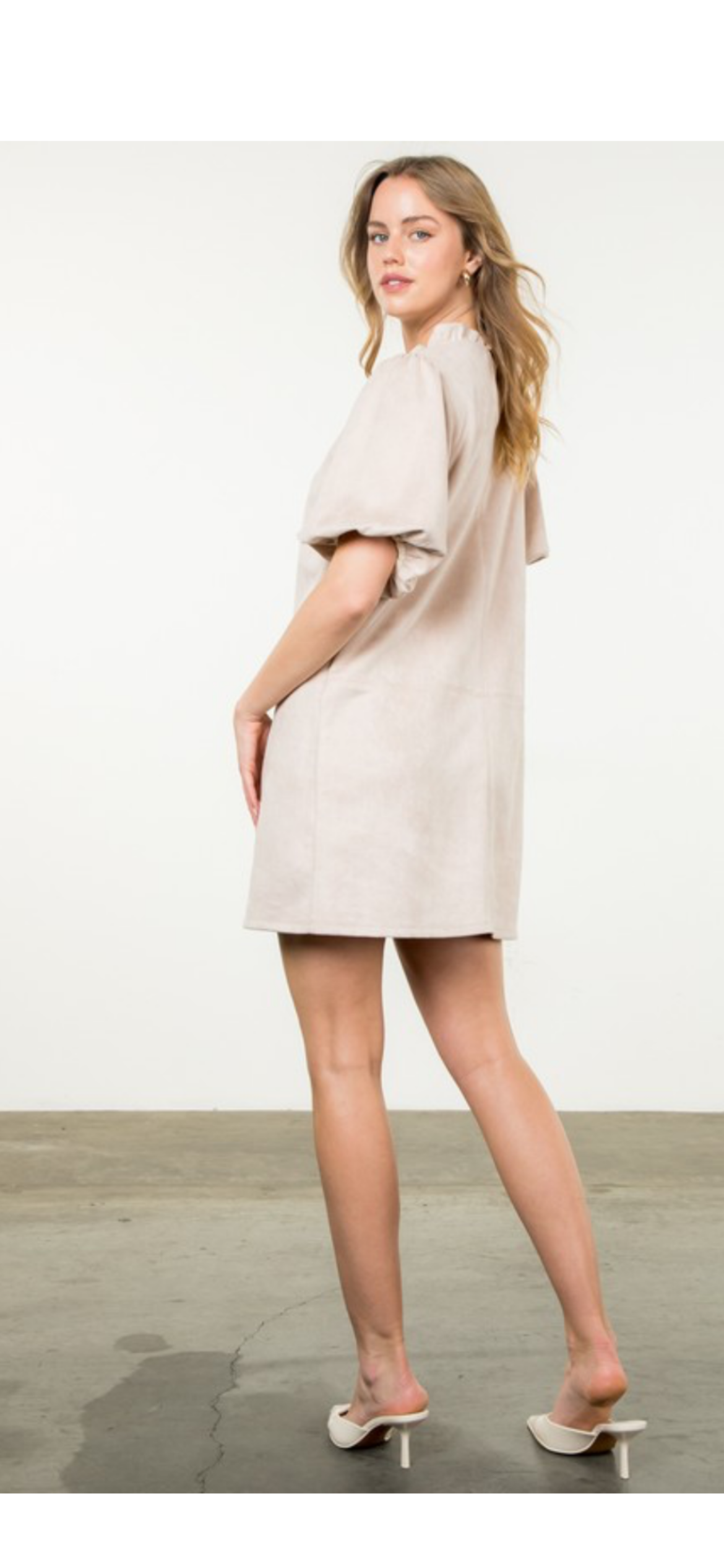 Cream Suede Puff Sleeve Dress