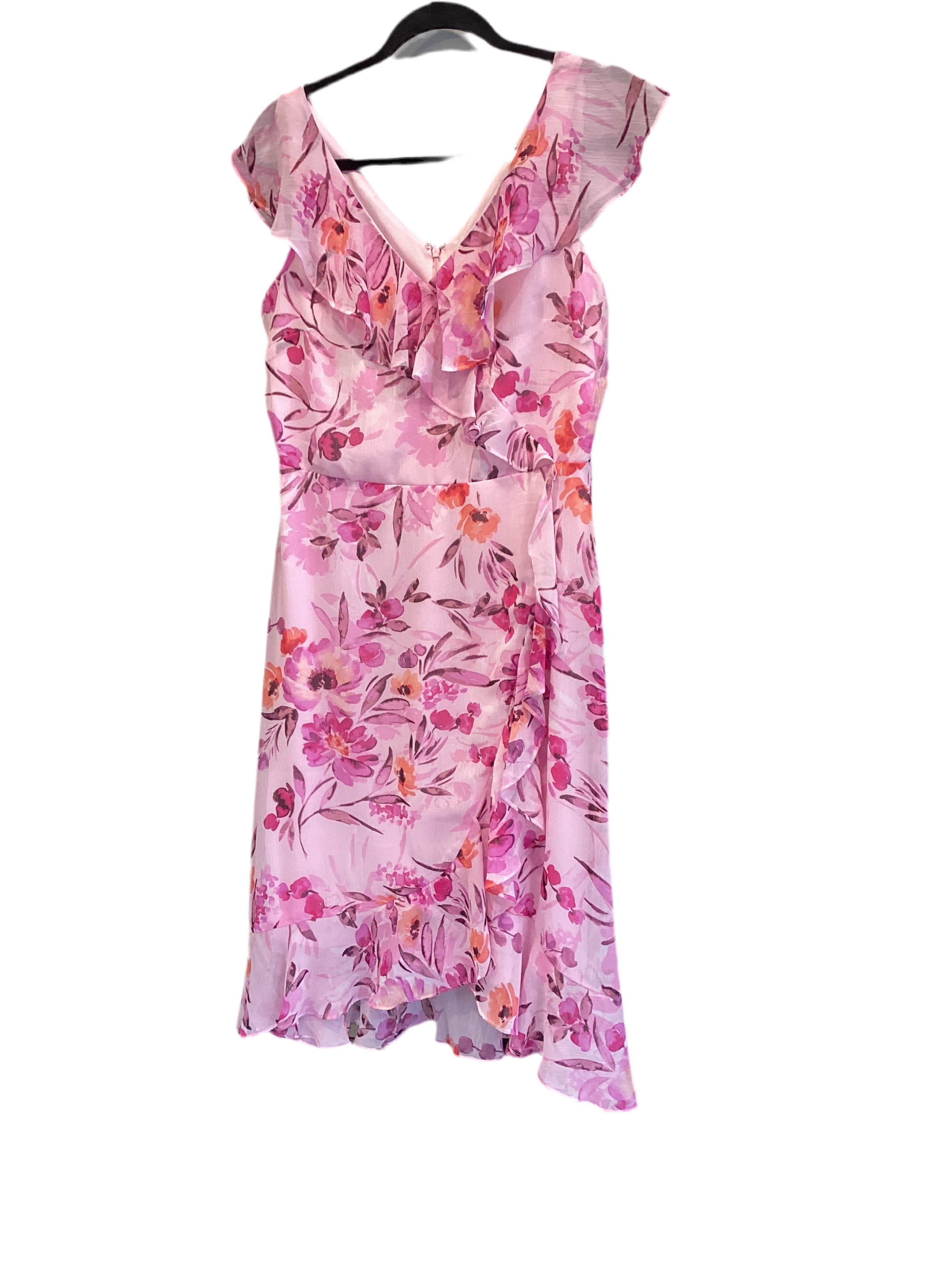London Times pink floral chiffon midi dress