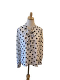 Jolie black polka dot long sleeve blouse with front neck tie