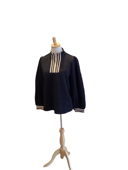 Jodifl black long sleeve quilted top with beige zip panel
