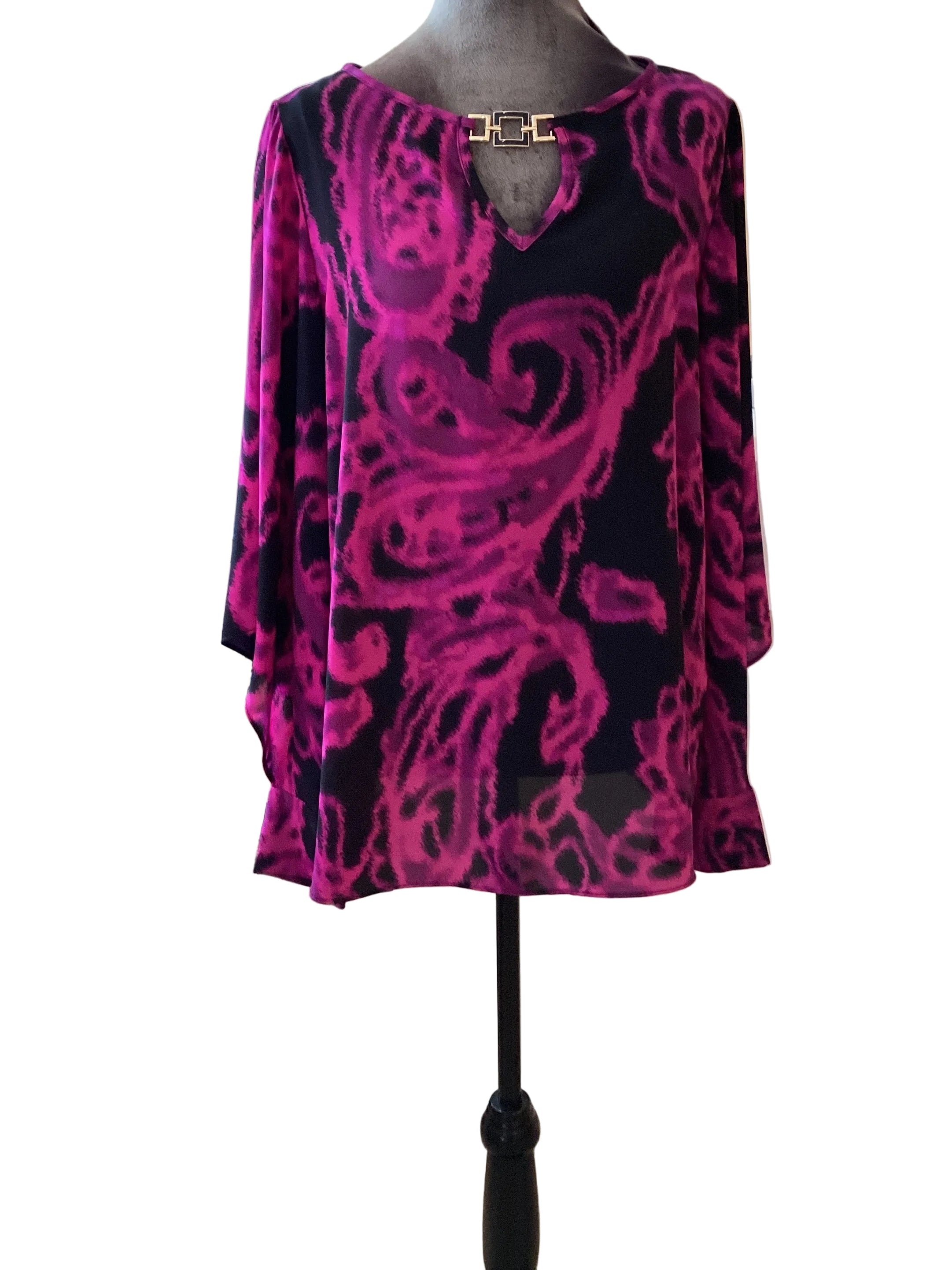 Joseph Ribkoff Black Multi Purple Straight Silhouette top