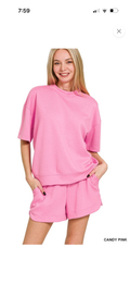 Zenana Candy Pink Scuba Short Set