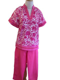 Doe and Rae Pink Floral V-Neck Short Sleeve Top