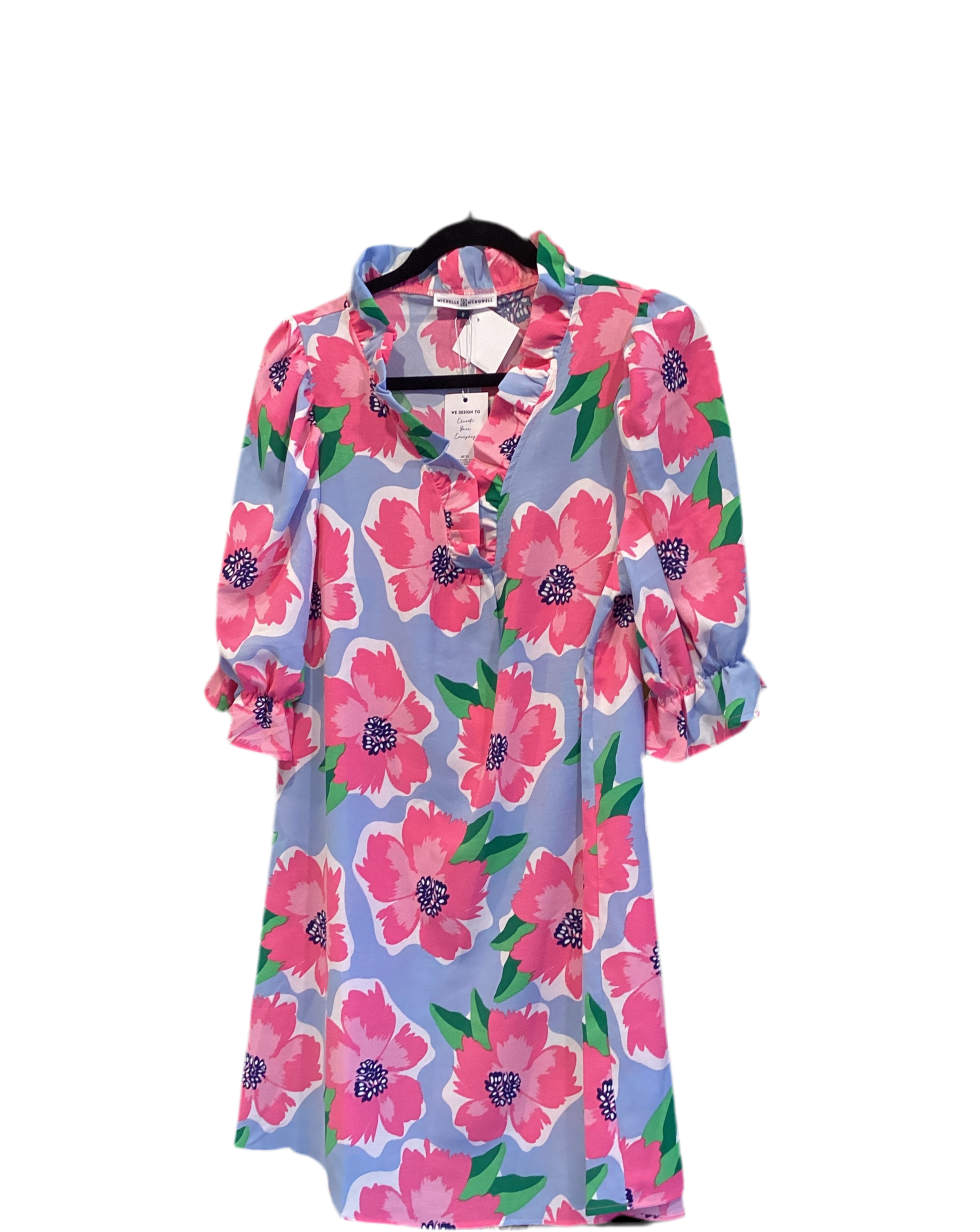 Michelle McDowell pink flower dress w/puff sleeve