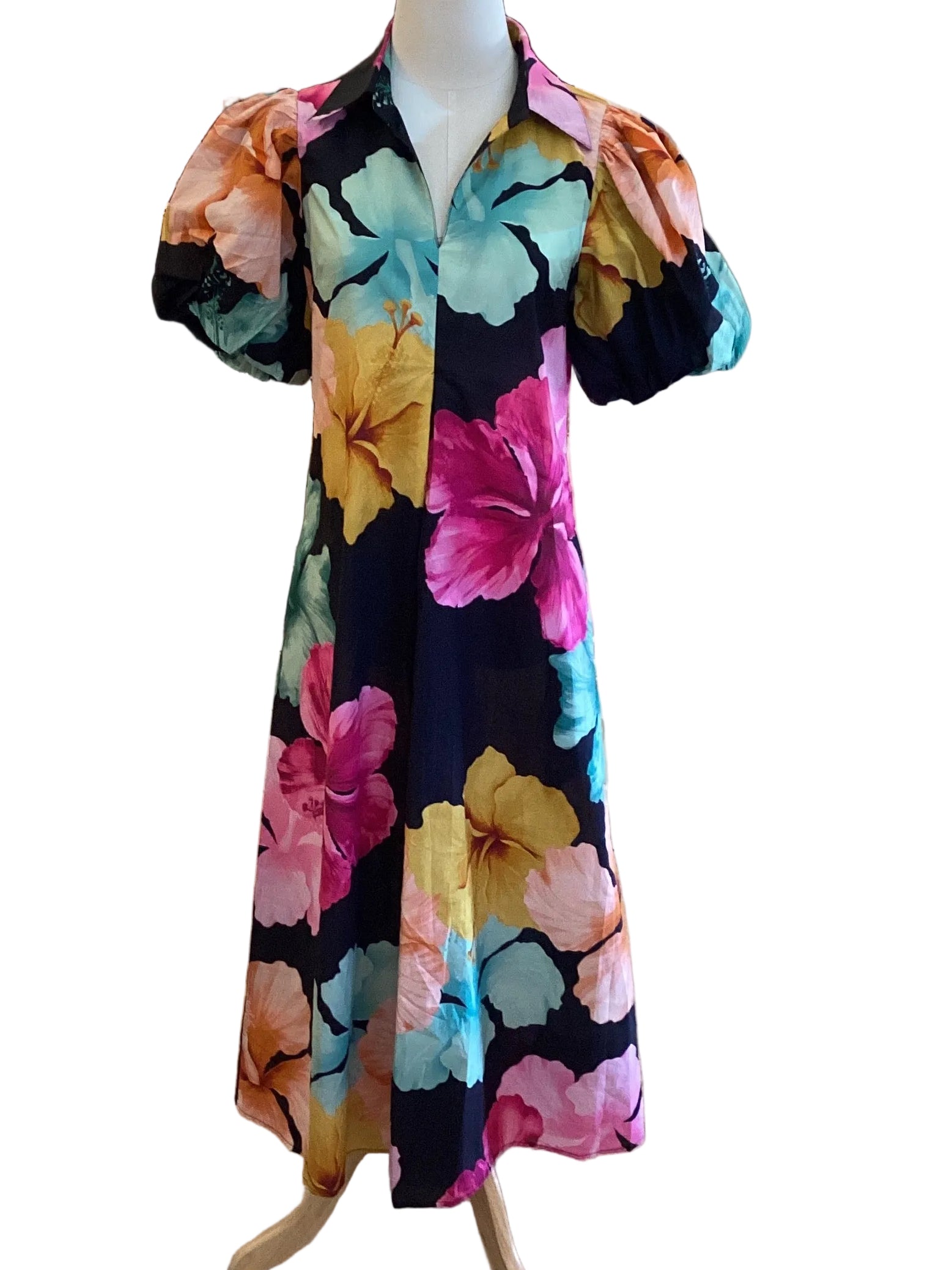 Glam Black Floral V-Neck Pleated Midi Dress