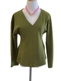 Entro olive v neck long sleeve flair hem top