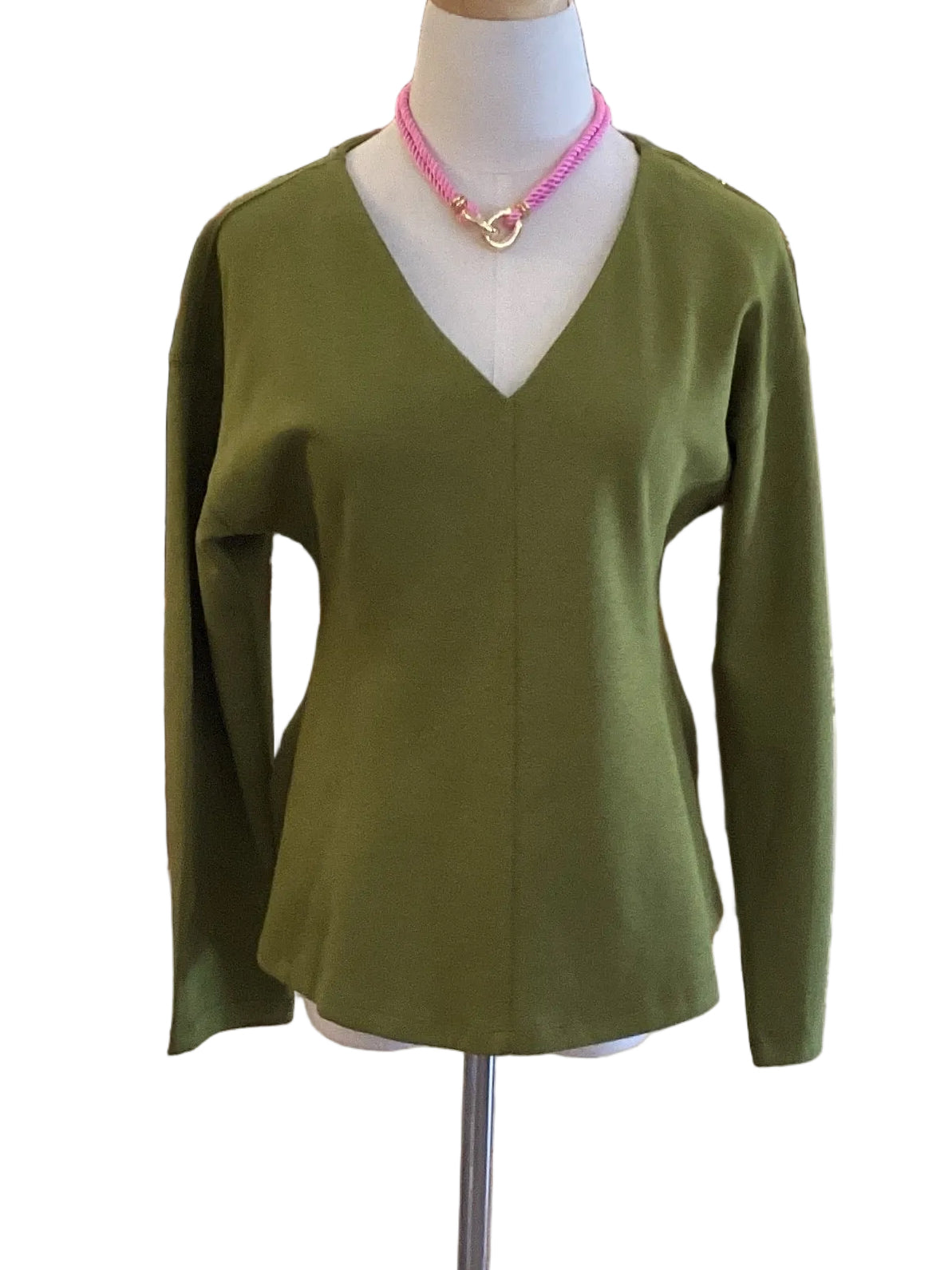 Entro olive v neck long sleeve flair hem top