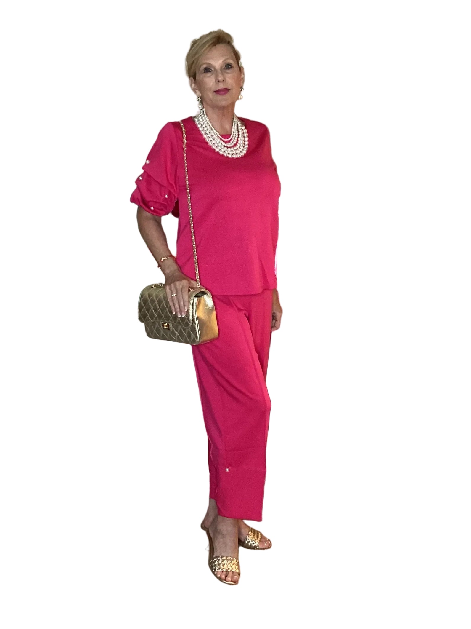 Lior punch round neck pearl detail top