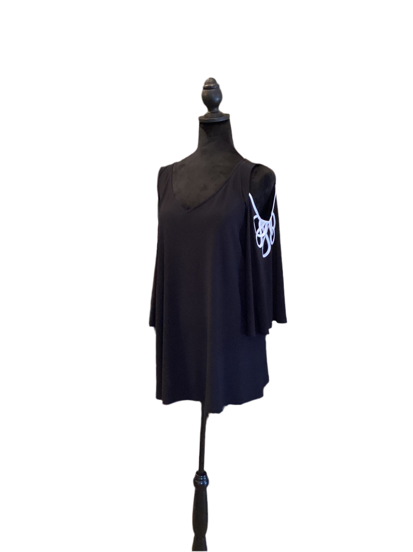 Joseph Ribkoff black V-neck cold shoulder top with white detail