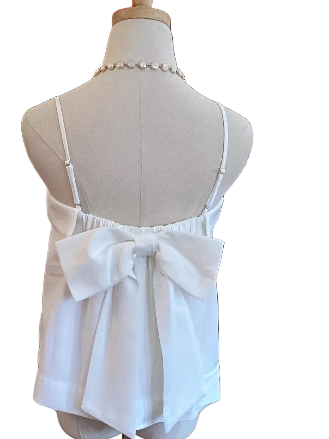 TCEC White Square Neck Cami Top with Back Bow