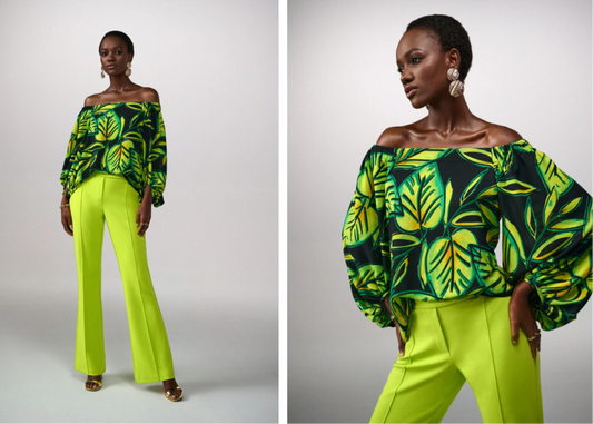 Joseph Ribkoff Black/Multi Leaf Printed Top