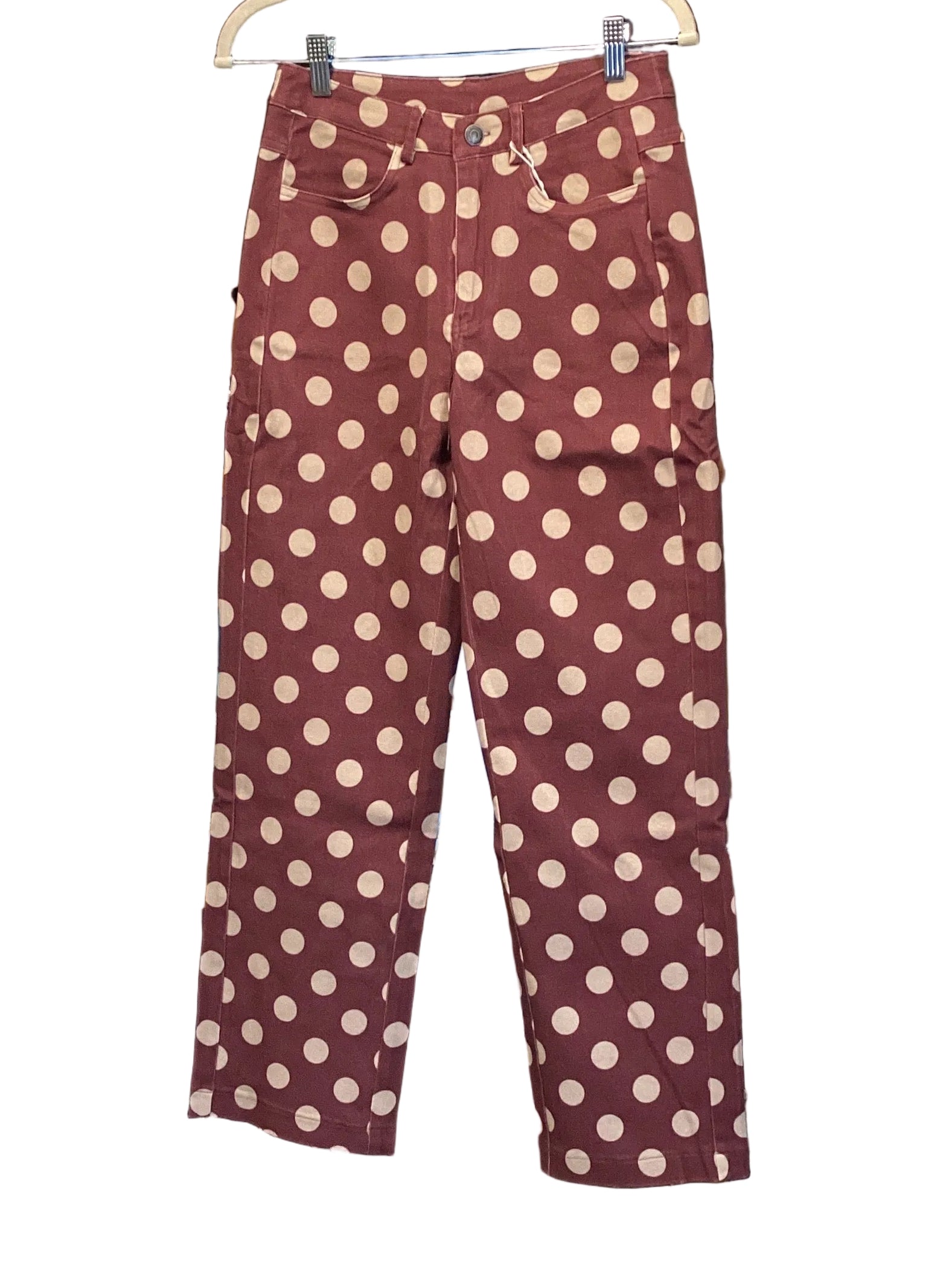 Annie Wear Burgundy Grey Polka Dot wide straight leg jean