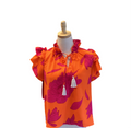 Peach Love orange white ruffle sleeve top