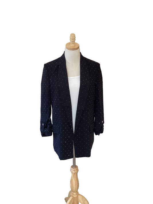 Spin black rhinestone blazer with sleeve tabs