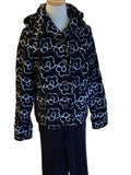 Picadilly black, ivory fuzzy short hooded jacket