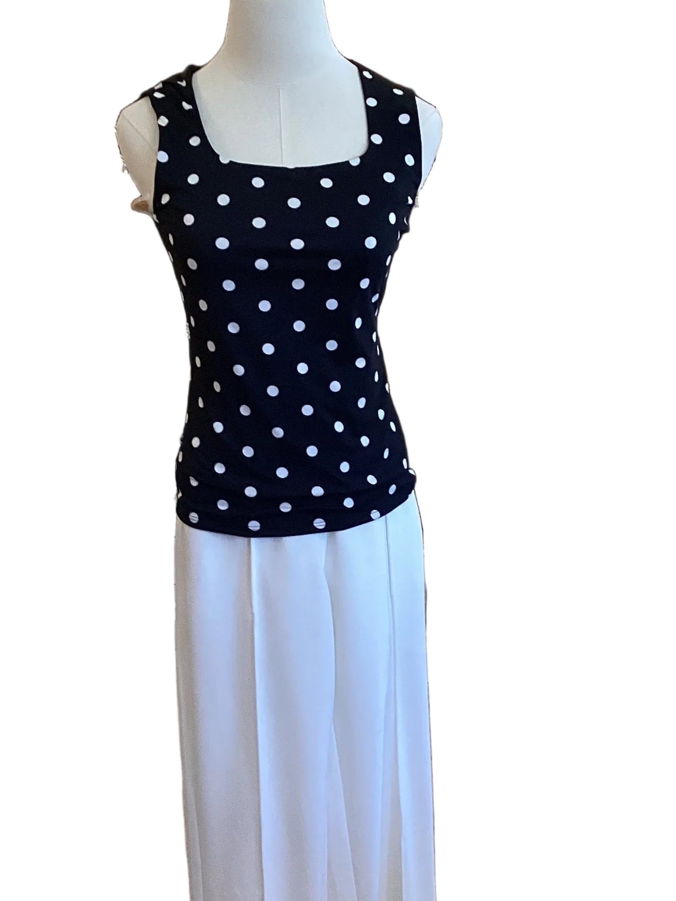 Spin black with white poka dot tank