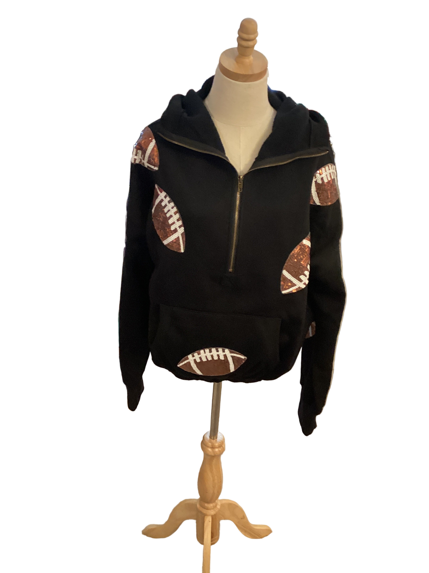 Bibi black quarter zip sweatshirt w sequin footballs
