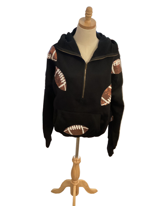 Bibi black quarter zip sweatshirt w sequin footballs