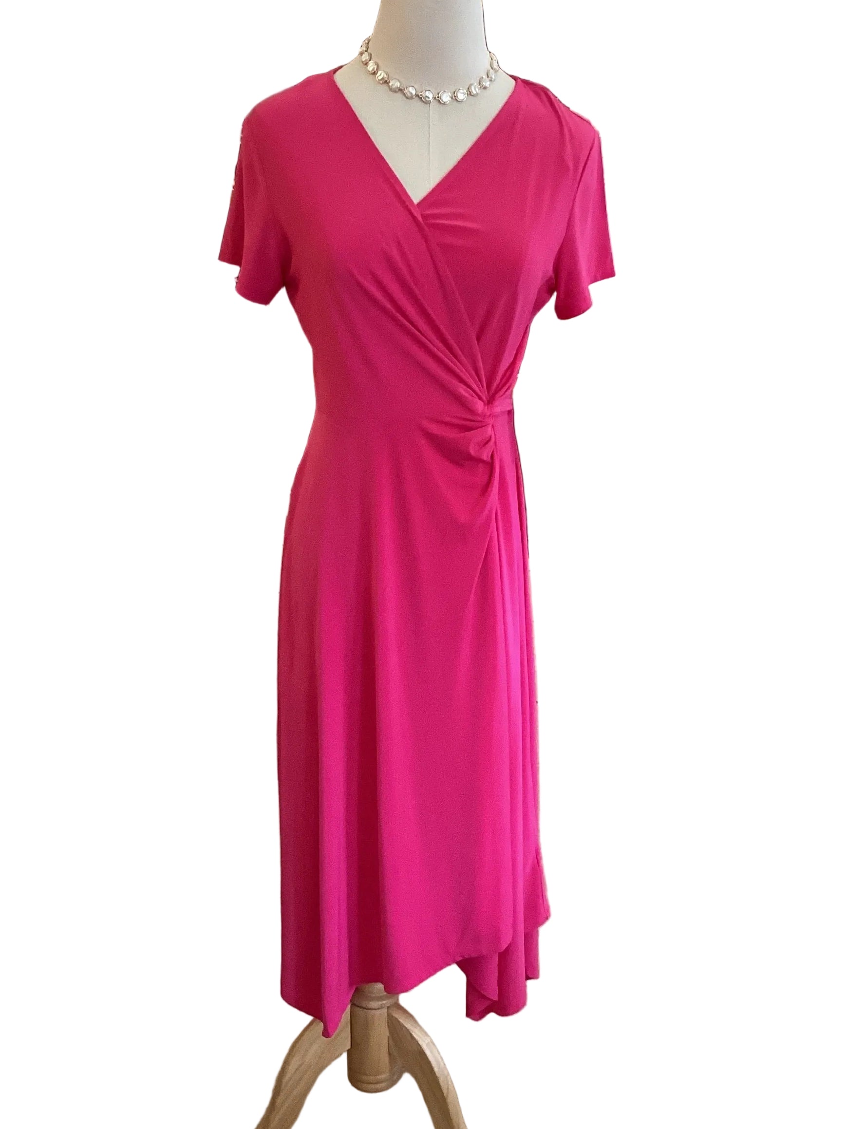 Nina Leonard Pink Side Detail Midi Dress