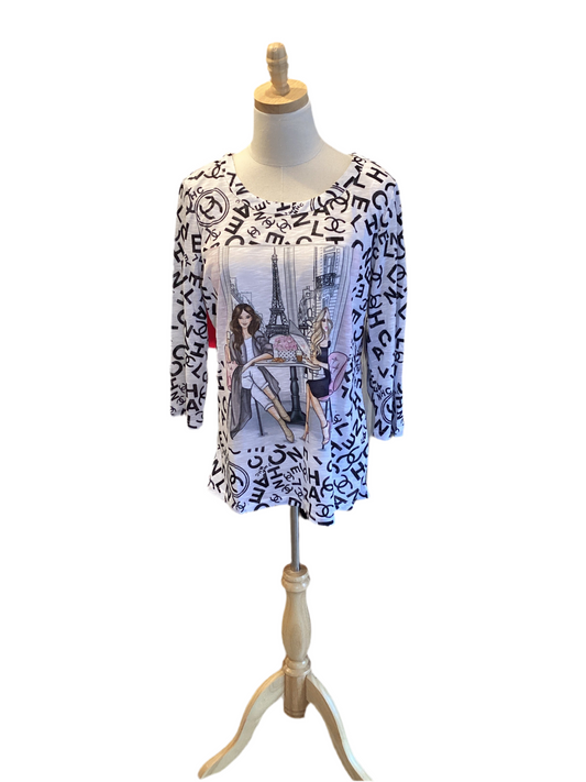 New Label Chanel style Paris design 3/4 sleeve shirt