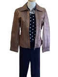 LTX bronze metallic faux leather jacket with front and cuff woven accent