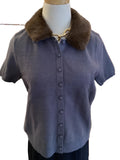 Sabine charcoal button up top with detachable fur collar