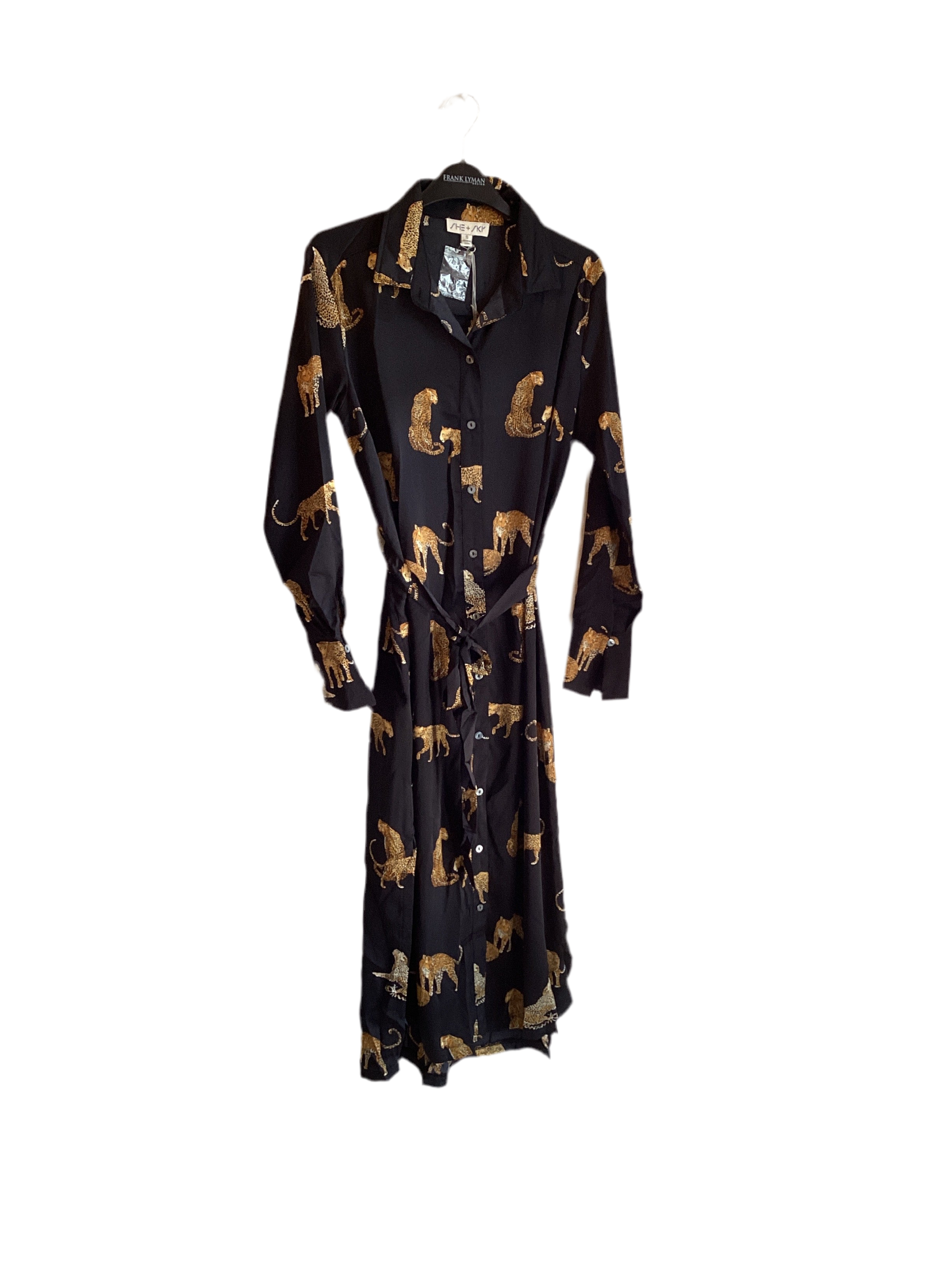 She & Sky black button down long sleeve maxi with leopards