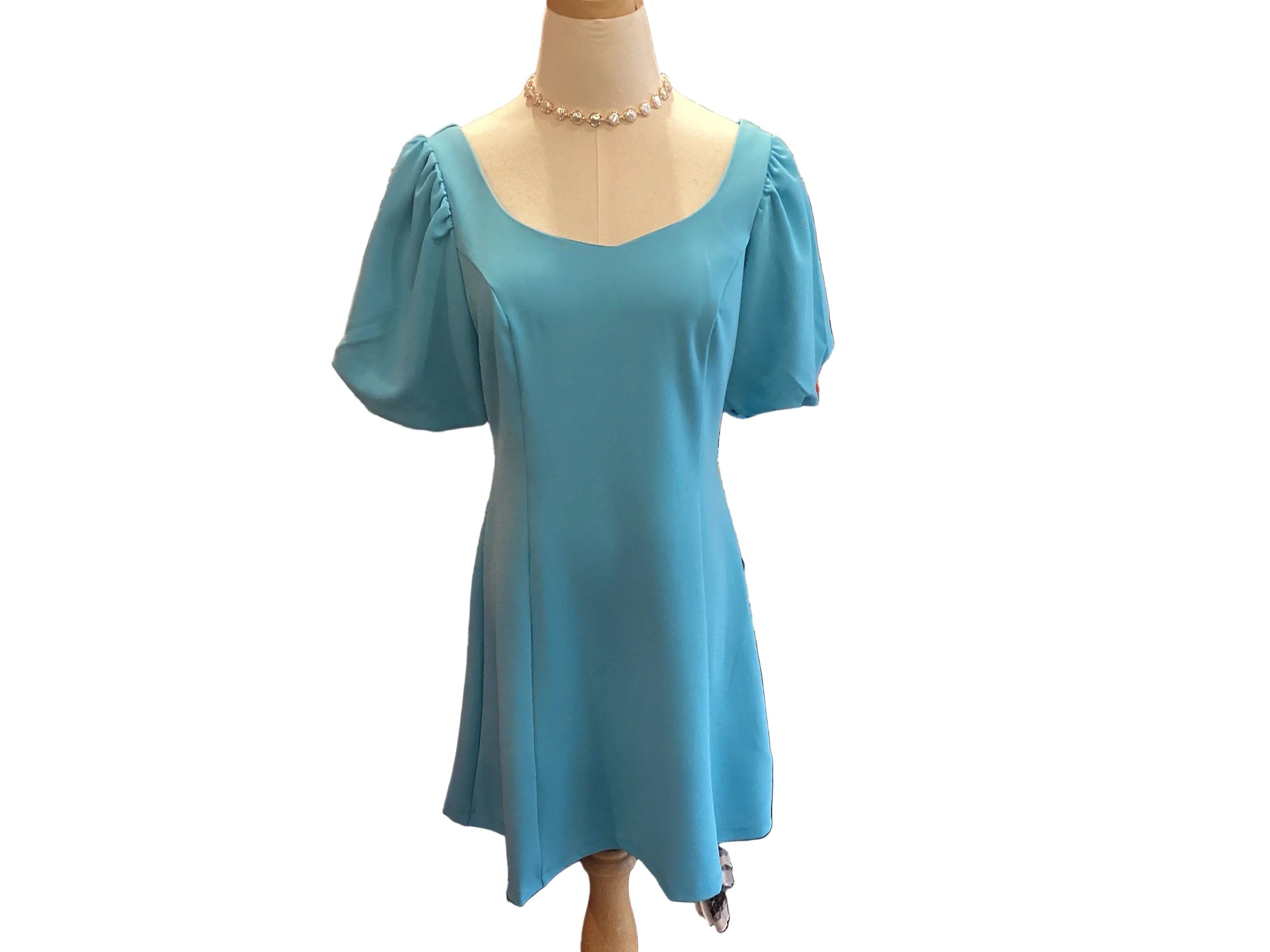 She & Sky Aqua puff, short sleeve knit dress