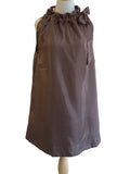 Glam shine mocha ruffle tie neck, sleeveless dress with side pockets