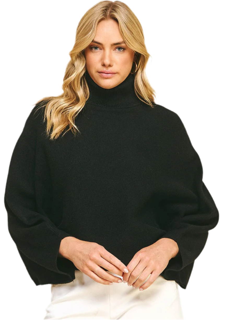 Turtleneck Raglan Sleeve Sweater-Black