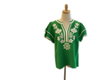 Jodifl Kelly green double ruffle sleeve top with white applique and trim