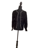 Black ultra soft fuzzy sweater with pearl accent