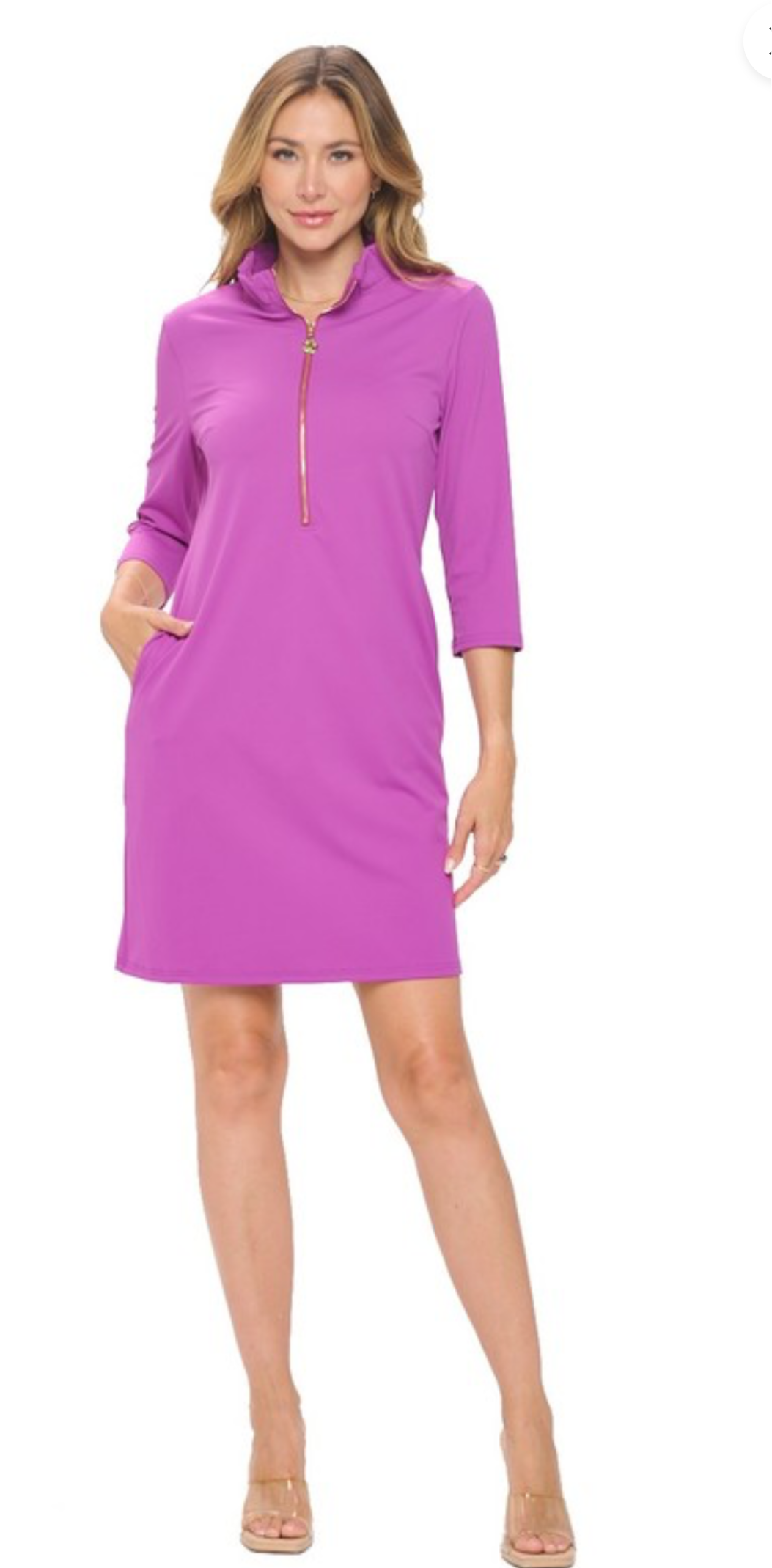 Magenta Front Zip Shift Dress