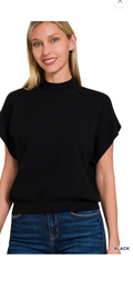 Zenana Black Short Sleeve Mock Neck Knit Top