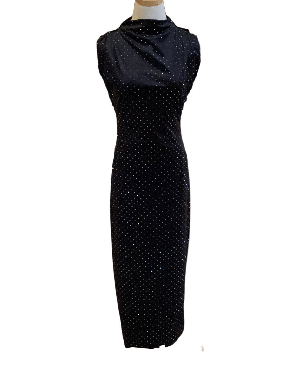 Bebe black sequin, long sleeveless velvet dress
